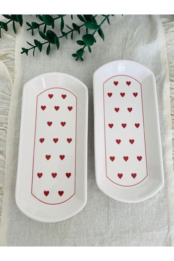 VENÜS HOME DECORATION Love Red Heart 2 Pieces Oval Plate