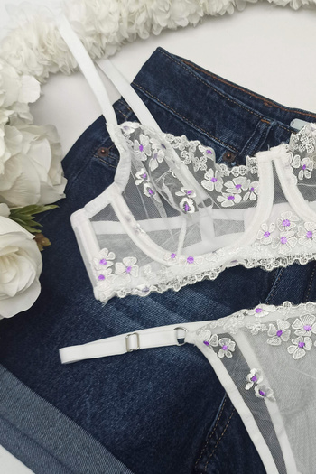 MILANOFOX Daisy Embroidered Underwire Embroidered Bra Thong Set (Dowry - Valentine's Day - New Year's Eve)