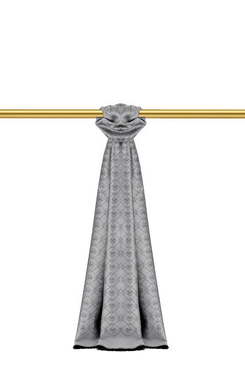 Bursa İpek Gray Monogram Pattern Jacquard Silk Shawl