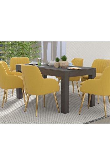 Mahmayi 6-Seater Wooden Dining Table for Kitchen, 160cm, Anthracite Jura Slate Finish