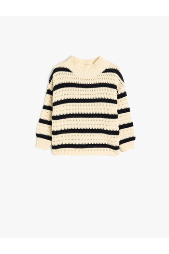 Koton Crew Neck Long Sleeve Cotton Blend Crop Knitwear Sweater