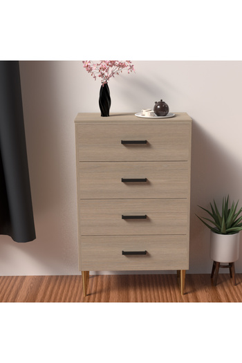 Mahmayi Wooden Chest Drawer with 4 Drawers Cabinet for Living Room-Beige Grey Lorenzo Oak