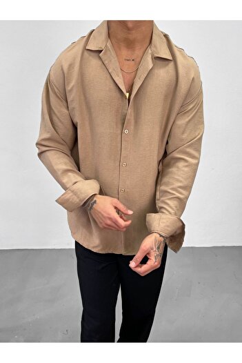 King Brothers Ανδρικό πουκάμισο Oversize σε καφέ λινό Look - Thin Summer Ayrobin
