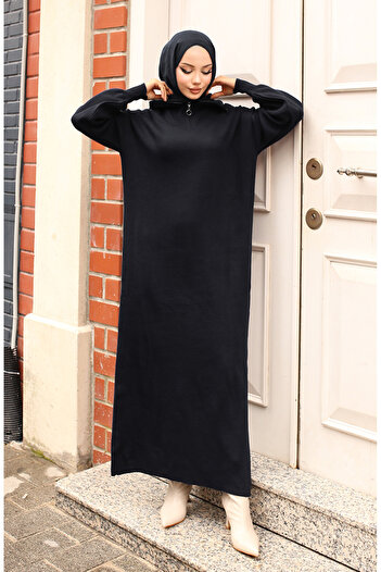 sefamerve Knitwear Dress with Zipper Neckline 2441-05 Black