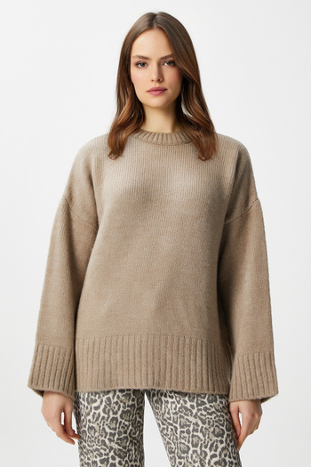 Ritnice Women's Homy Soft Crew Neck Mink Oversize Knitwear Sweater