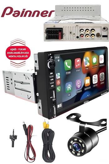 Painner Sn-8800bt Carplay - كاميرا وقوف السيارات بشريط مزدوج مع شاشة 7 بوصة، بلوتوث، MP5، MP3، USB، بطاقة SD، راديو