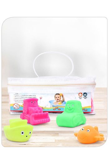 Babyhug Babyhug Bath Toy Set - Squeezy Vehicles for Toddlers, Pack of 4, Non-Toxic