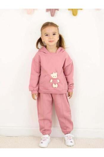 Zekids Girl's Teddy Bear 3 Thread Raised Tracksuit Set