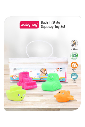Babyhug Babyhug Bath Toy Set - Squeezy Vehicles for Toddlers, Pack of 4, Non-Toxic