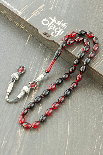 Tesbih Otağı Silver Kazaz Tasseled Barley Cut Fire Amber Rosary