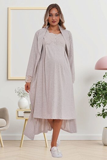 Mecit Pijama 2-Piece Set for Pregnant and Maternity - 75% Cotton and 25% Viscose Pop-Up Buttons