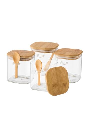 Dania 4 Piece Clear Glass Storage Canister Set with Bamboo Wood Lid