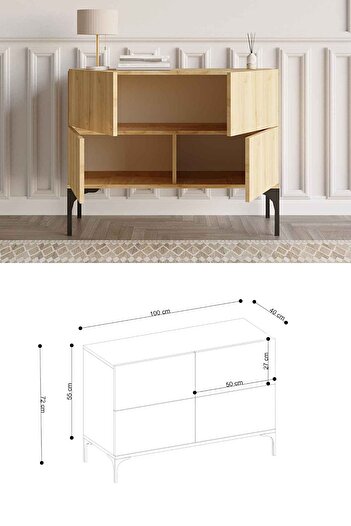 DECORMET Dört Kapaklı Çok Amaçlı Konsol Safir Meşe