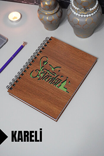 markcat Istanbul Themed Agenda and School Notebook - Checked Notebook with Wooden Cover (A5 - 120 Pages)