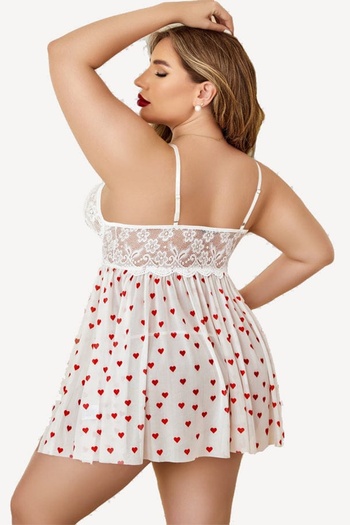 Yavili Lace Low-Cut Plus Size Nightgown Thong Set