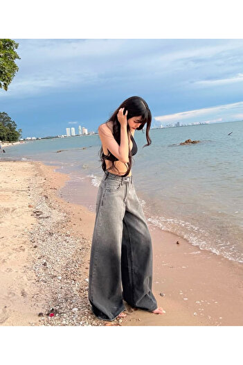 DEEFWEAR Y2k Gri Parçalı Baggy Jean Pantolon
