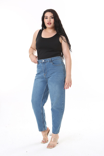 Şans Pantaloni de damă, albastru, cu talie înaltă, cu 5 buzunare, 65N38479