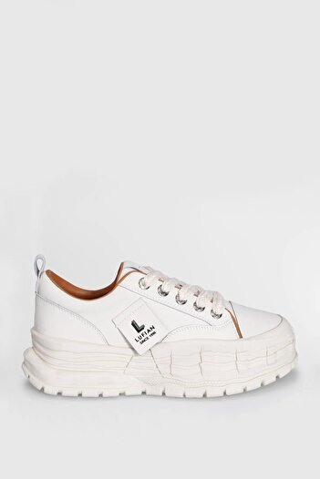 Lufian Genuine Leather Women's Sneakers with High Bottom and Laces - White