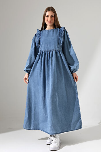 ensade Rochie din denim cu mâneci cu fermoar la spate
