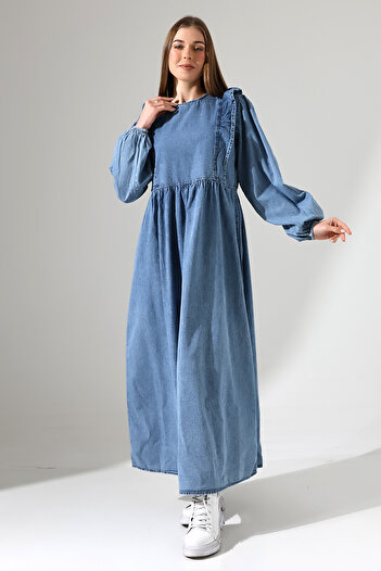 ensade Rochie din denim cu mâneci cu fermoar la spate