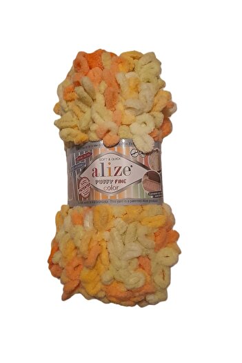 Alize Puffy Fine Hand Knitting Yarn 5 Pack - 6313 Lemon Green - 100 Gr