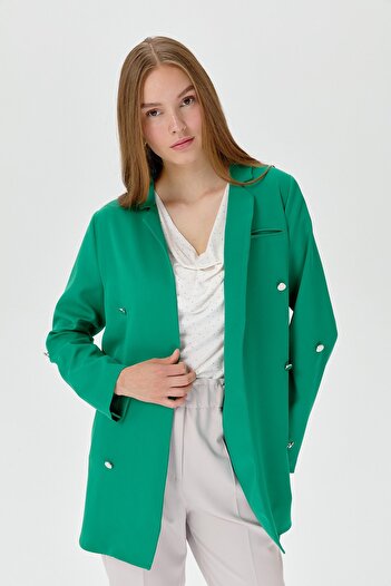 Nihan Kolu Katlanabilir Blazer Ceket Benetton Yeşili