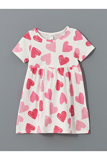 LC Waikiki Crew Neck Printed Girl's Combed Cotton Dress