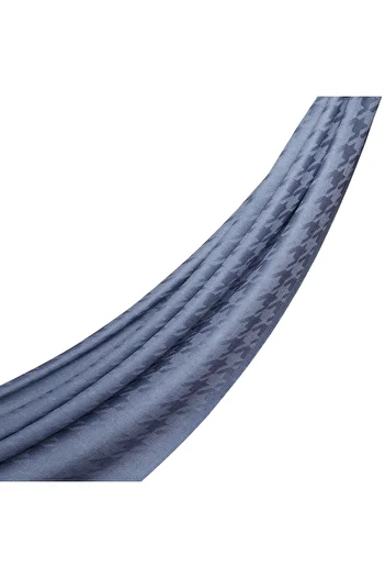 ipekevi Metallic Blue Houndstooth Patterned Wool Silk Shawl