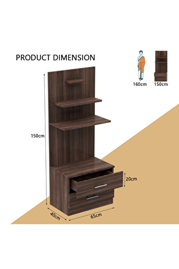 Mahmayi Wooden Mandir, Temple with 2 Drawers and 3 Shelves-Truffle Brown Branson Robinia
