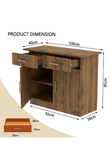 Mahmayi Medium Height Cabinet with 2 Drawers and 2 Door Storage-Cognac Brown Sherman Oak