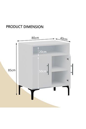Mahmayi Medium Height Cabinet with 2 Door Storage and Single Open Shelf-White