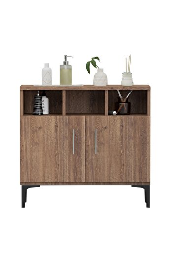 Mahmayi Medium Height Cabinet with 2 Door Storage and 3 Open Shelf-Truffle Davos Oak