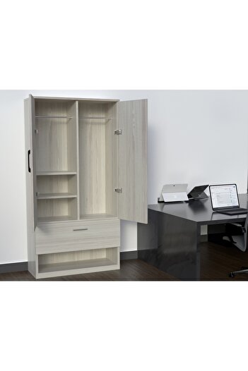 Mahmayi Wooden Wardrobe With 2 Door, And Open Shoe Rack, Hanging Rod And 2 Compartments - Cascina Pine