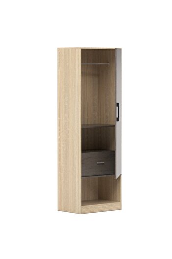 Mahmayi Modern Wardrobe With Storage Cabinet With Hangers-Dark Grey Chicago Concrete/Grey Bardolino Oak