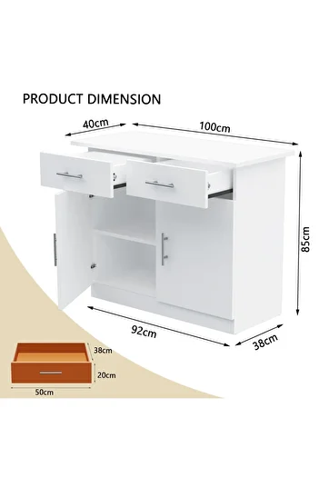 Mahmayi Medium Height Cabinet with 2 Drawers and 2 Door Storage-White