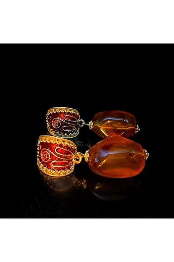 Pelin Aksesuar Brown Beaded Ethnic Patterned Earrings