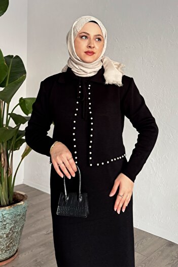 InStyle Black Knitwear Set with Pearl Bolero
