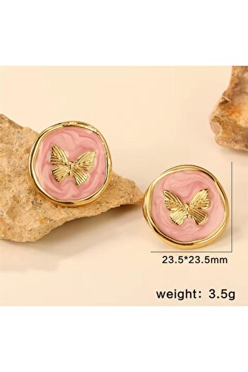 Pelin Aksesuar Powder Pink Butterfly Steel Earrings