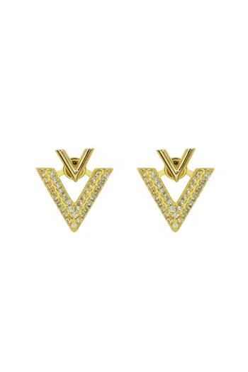 Pelin Aksesuar Gold Triangle Ghost Earrings with White Stones
