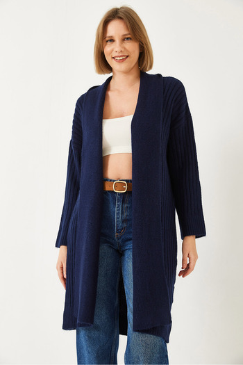 Bianco Lucci Women's Wide Cut Ribbed Knitwear Cardigan