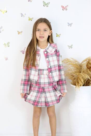 ARBİ kids Girl's Triple Suit - Jacket and Skirt Badi Lycra with Waist Belt Eid