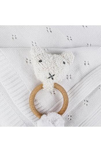 Bumble & Bird - Cozy Cocoon Knitted Blanket With Rattle - White