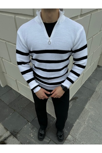 Livio Ferri Thick and Half Zippered Men's Knitwear Sweater - Stand Collar