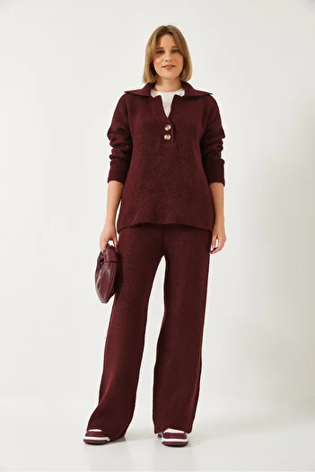 Bianco Lucci Women's Shirt Collar Thick Knitwear Bottom Top Set 60261313