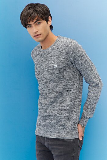Lee Regular Fit Regular Cut Crew Neck Men's Gray Minimal Logo Knitwear Sweater