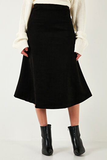Lela Streç Regular Fit Yüksek Bel Midi Boy Süet Çan Etek ETEK 5866180