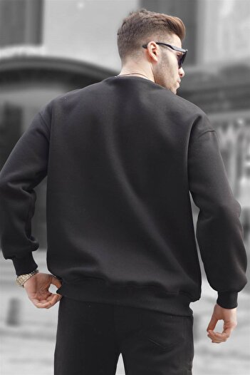 Madmext Černá pánská mikina Crew Neck Oversize Basic 6048