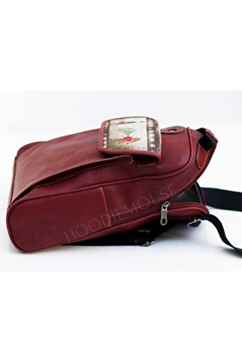 HOODİEMOUSE Charlie Chaplin Figured Unisex Bag Both Back and Cross and Hand Ethnic Bohemian Style - Claret Red