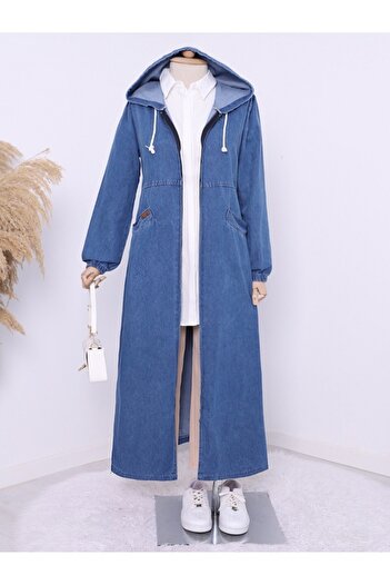 Modamorfo Jeanskappe mit Kapuze, elastischen Ärmeln und Seitentaschen