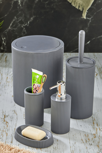 Homie Round Bathroom Set - 5 Pieces, Dustbin, Wc Brush, Liquid-solid Soap Dispenser Toothbrush